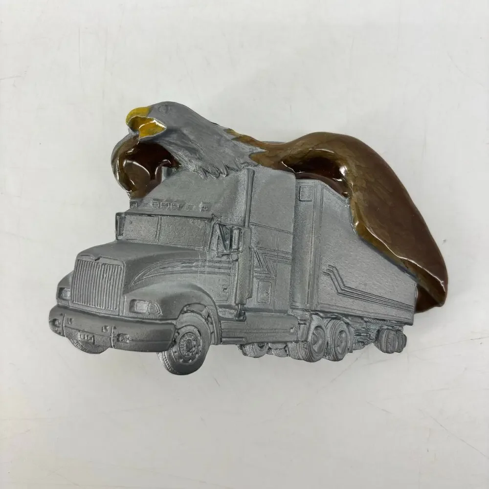 Semi Truck Trucker Belt Buckle Flying Enamel Eagle Pewter Streetwear